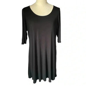 Eileen Fisher Silk Lightweight Lagen Look Short Black Dress 3/4 Sleeves Women L